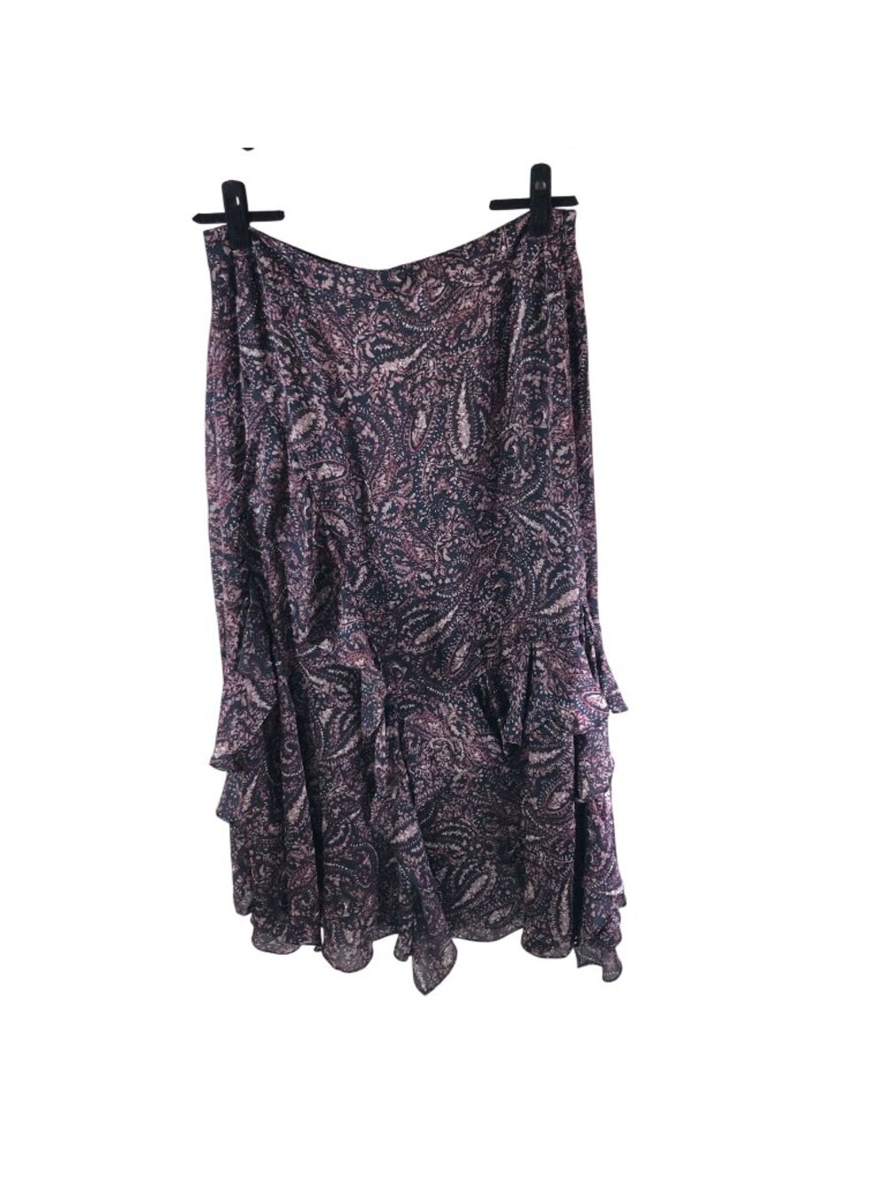 Vince Camuto Womens Paisley Print Tiered Midi Skirt Navy Blue Purple Size 14